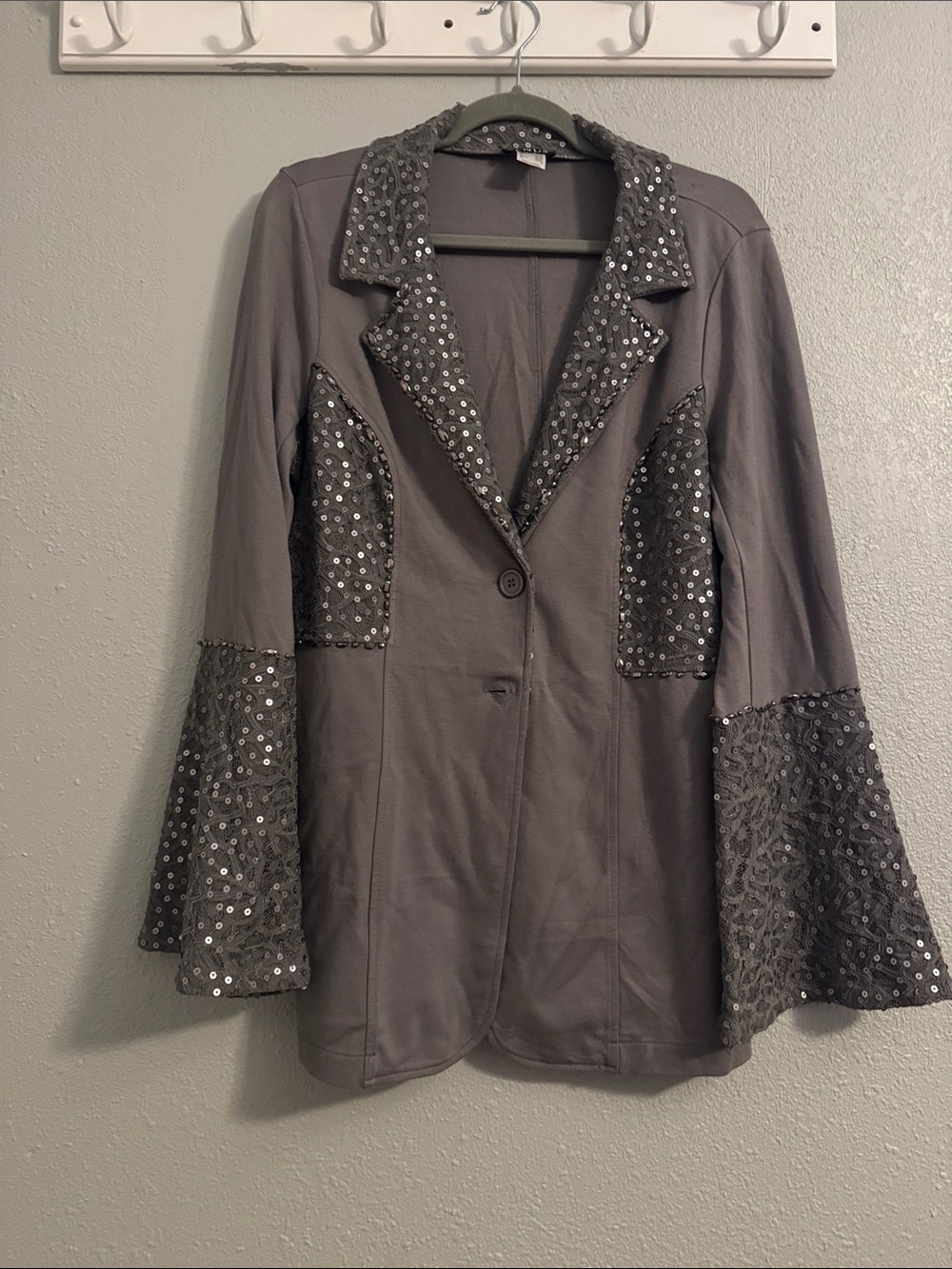 Venus Gray Sequin Trim Blazer Jacket - Women's
